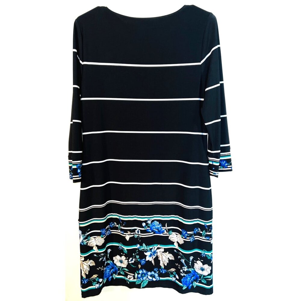 White House Black Market Womens Medium Black & Blue Striped Floral Dress - Picture 2 of 3